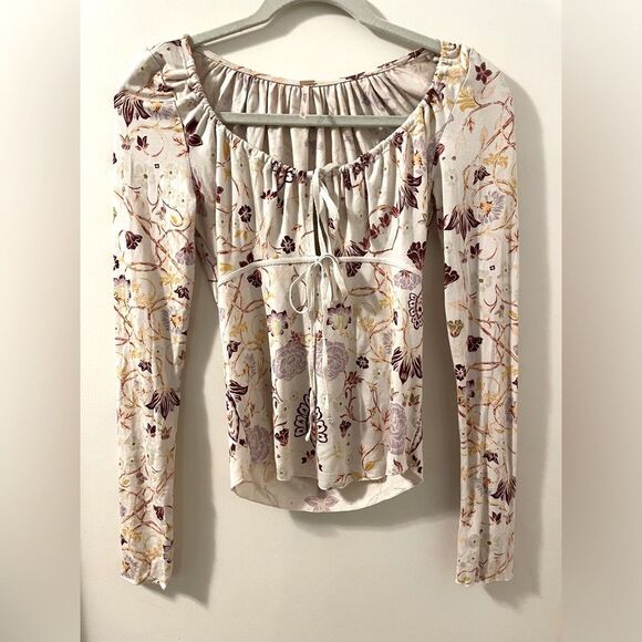 Free People Make It Easy Whats Your Shade Fitted Floral Print Tie Top Sz M - Picture 1 of 8
